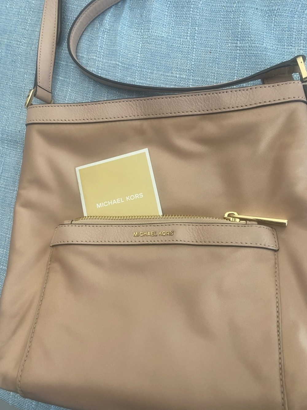 Michael Kors Nude Taupe Leather Crossbody with Gold Hardware